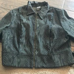 DJ & Co Dawn Joy Womens Jacket Size 14 Full Zip Green Snakeskin Pattern GUC